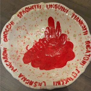 Handmade Ceramic Pasta Bowl w/Splattered Red Spaghetti Sauce Decor